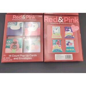 Red & Pink Pop Up Cards & Envelopes Unicorn mermaid Lot of 2 Boxes 28 Valentines